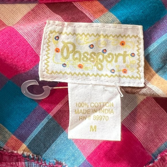 NEW Women's Passport Multicolor Plaid Shirt, Size M, Long Sleeve, Breast Pockets - Picture 5 of 5